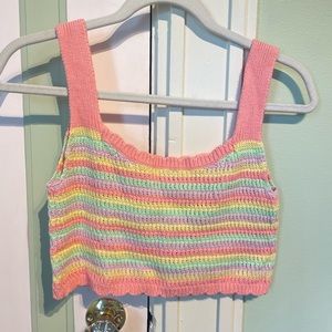 Wild Fable. Crochet Cropped Tank Top. Pastel Rainbow. Size Small.